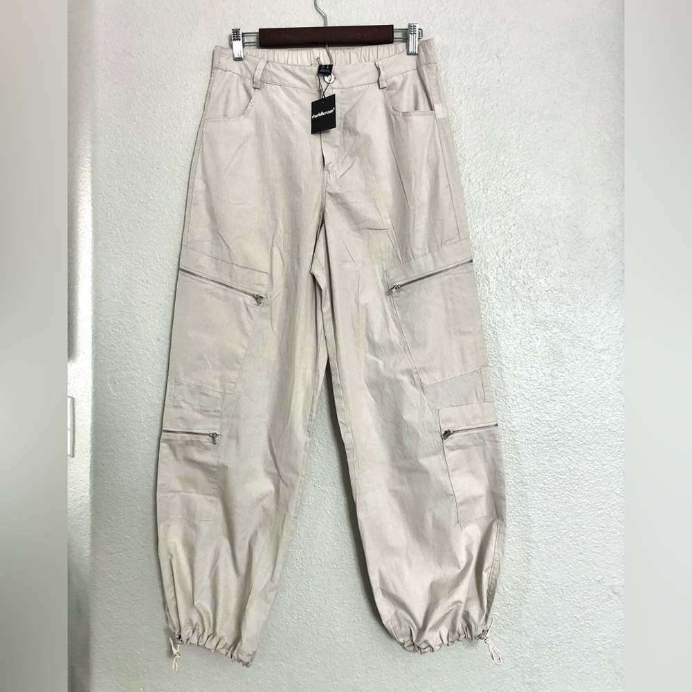 NWT Charlotte Russe Light Beige Cargo parachute Pants